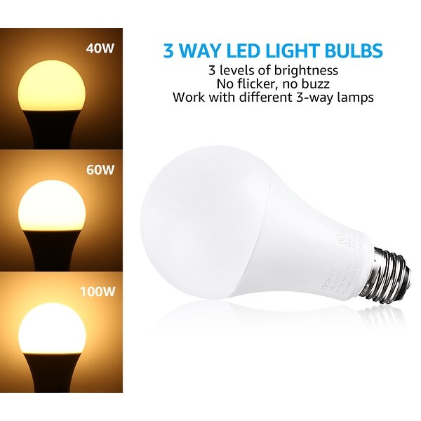 LED 3 Way A21 Bulb E26 Base 40 60 100W Equivalent 2700K Soft White 4Pack