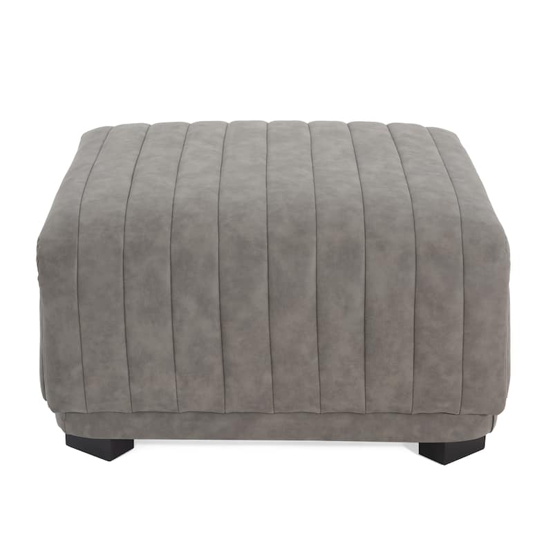 Christopher Knight Home - Zaka Faux Leather Channel Tufted Ottoman - Gray