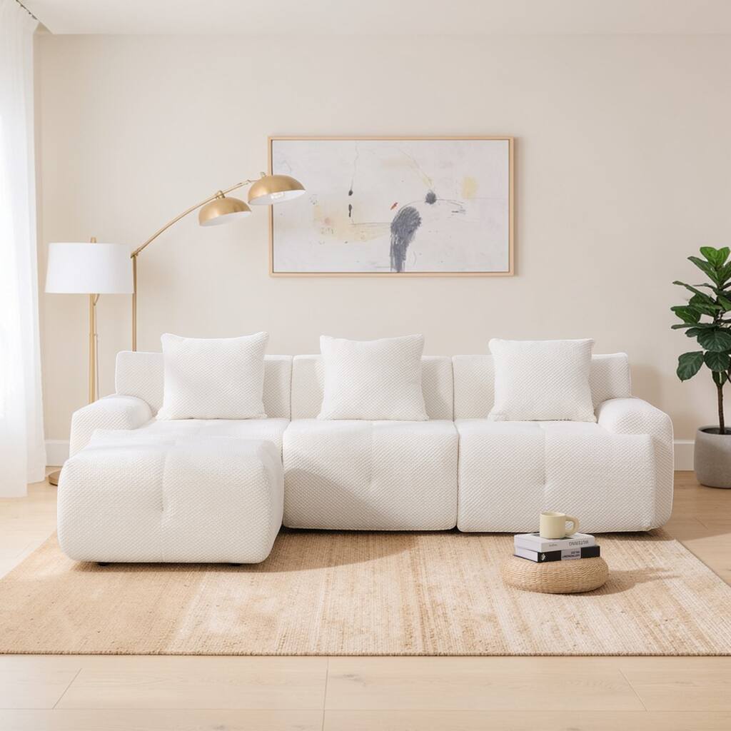 104.3" Modular L-Shaped Sectional Sofa, 4-Piece Oversized 3-Seater Cloud Couch with Ottoman, Tufted Deep Seat & 3 Pillows