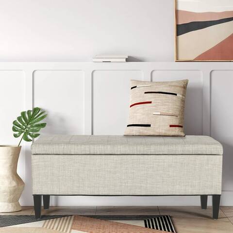 Adeco Storage Ottoman Linen Rectangular Entryway End of Bed Bench DIY Assemble
