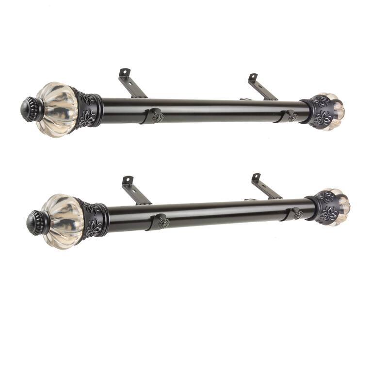 Steel Curtain Rods Set - 12-20 Inch Black Rods with Finials - Drapery Rods for Windows - M