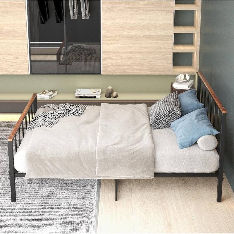 Black Metal Full Size Platform Bed Frame with Headboard and Footboard, Sturdy Construction, No Box Spring Needed, Queen