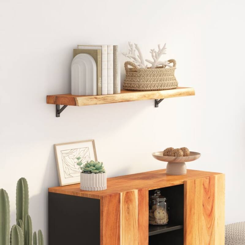 vidaXL Wall Shelf Natural wood Solid acacia wood - 11.8 x 35.4 x 1.5 in