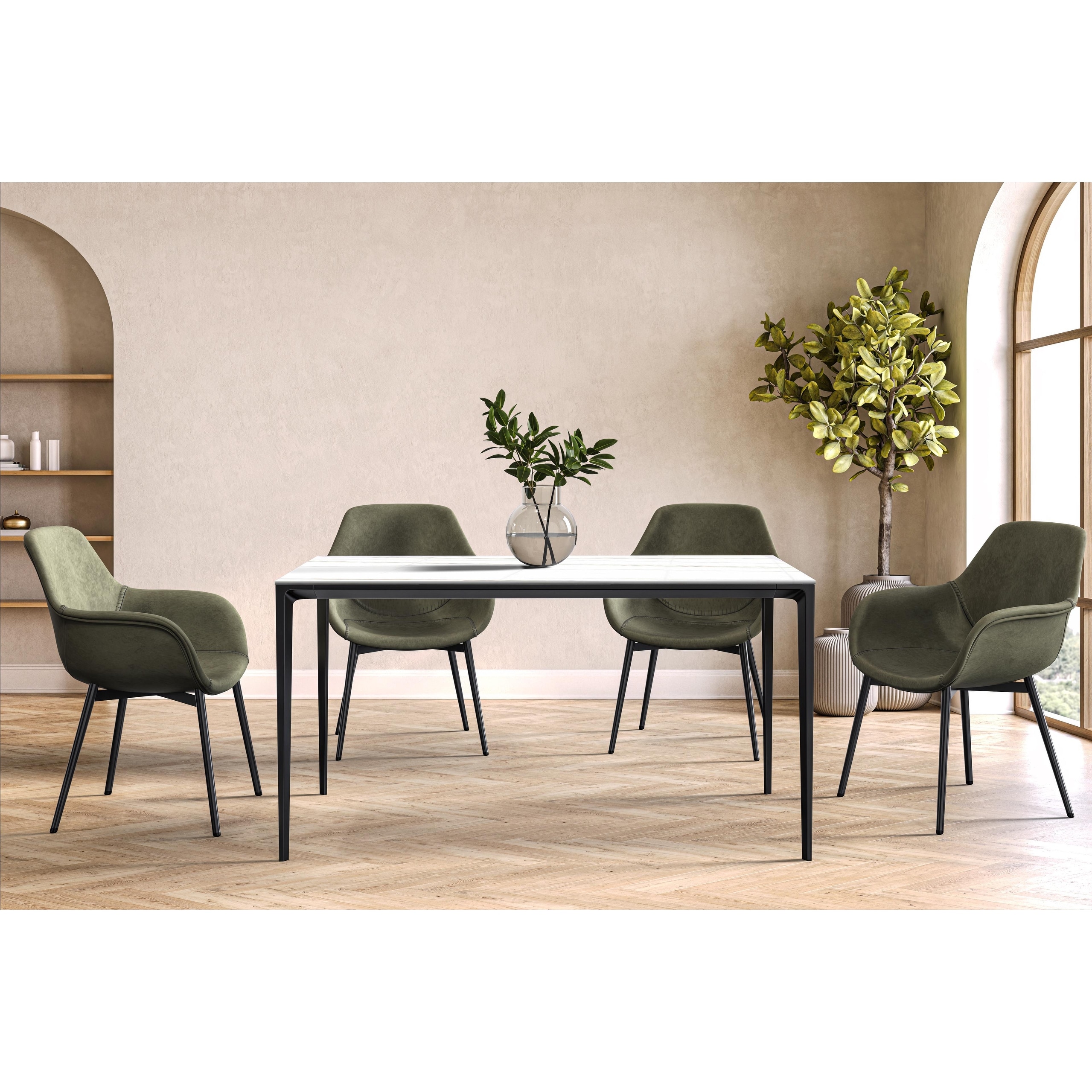 Avo Modern Rectangular Dining Table for 6, Glass or Sintered Stone Top with Black Aluminum Base for Kitchen & Dining Room