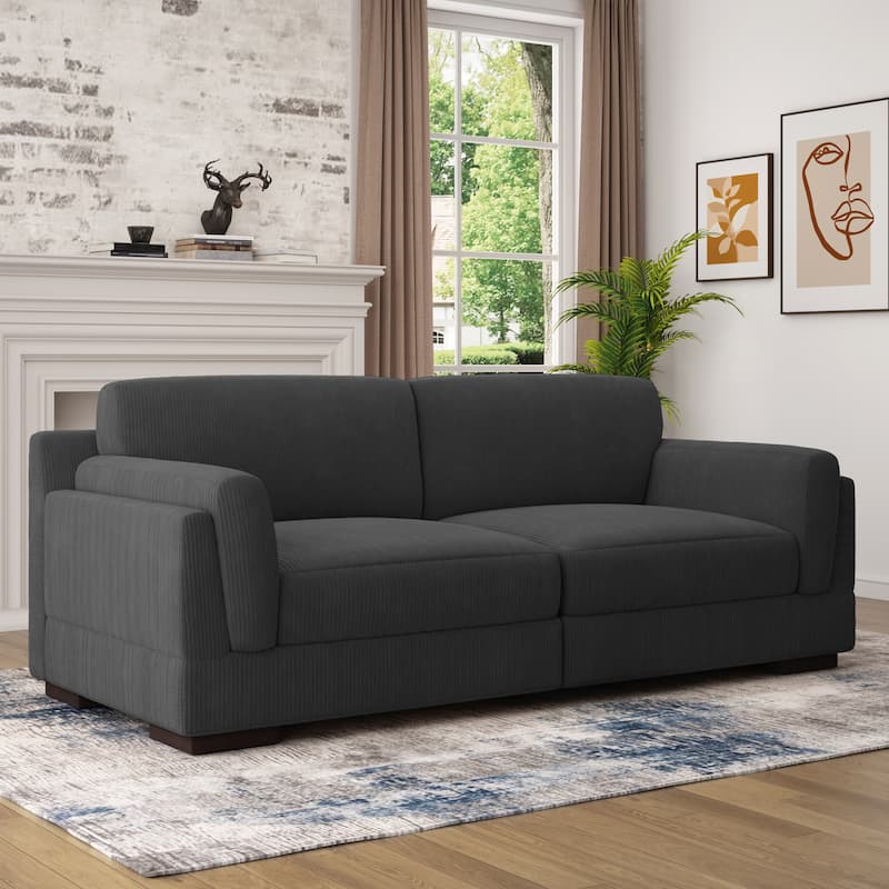 Modern 2 Seater Corduroy Arm Loveseat Sofa - Grey