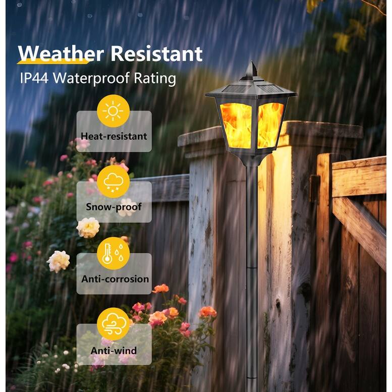 4 Pack 40" Solar Flame Flickering Lights Outdoor, LED Post Lanterns for Garden & Pathway, Waterproof - Black