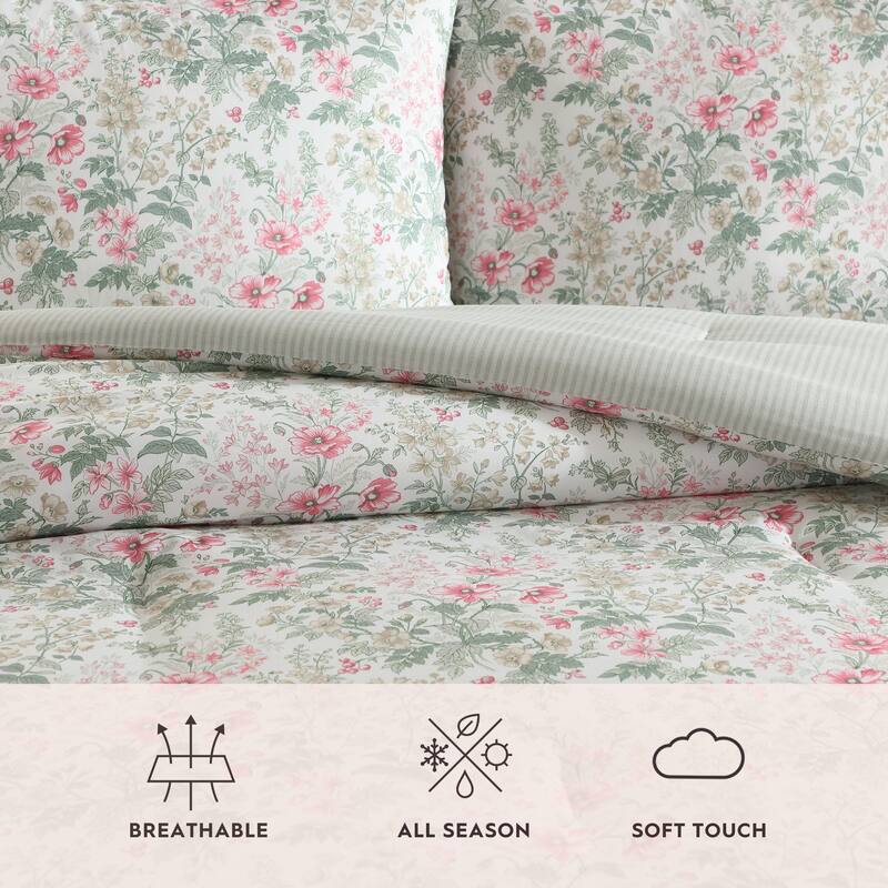 Laura Ashley Arden Floral Pink Reversible Comforter Bonus Set
