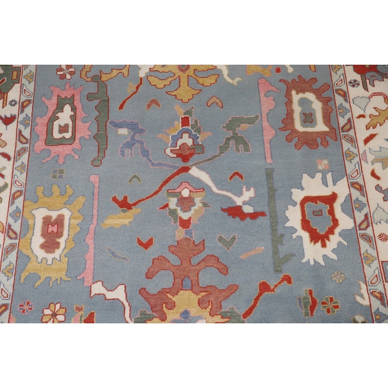 Blue Oushak Oriental Area Rug Handmade Living Room Wool Carpet - 9'0"x 12'0"