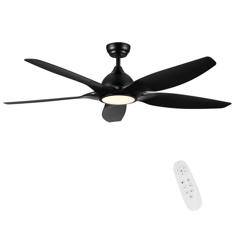 60 Inch Integrated LED Ceiling Fan Lighting with 6 Speed Remote Control and Reversible Motor - Black