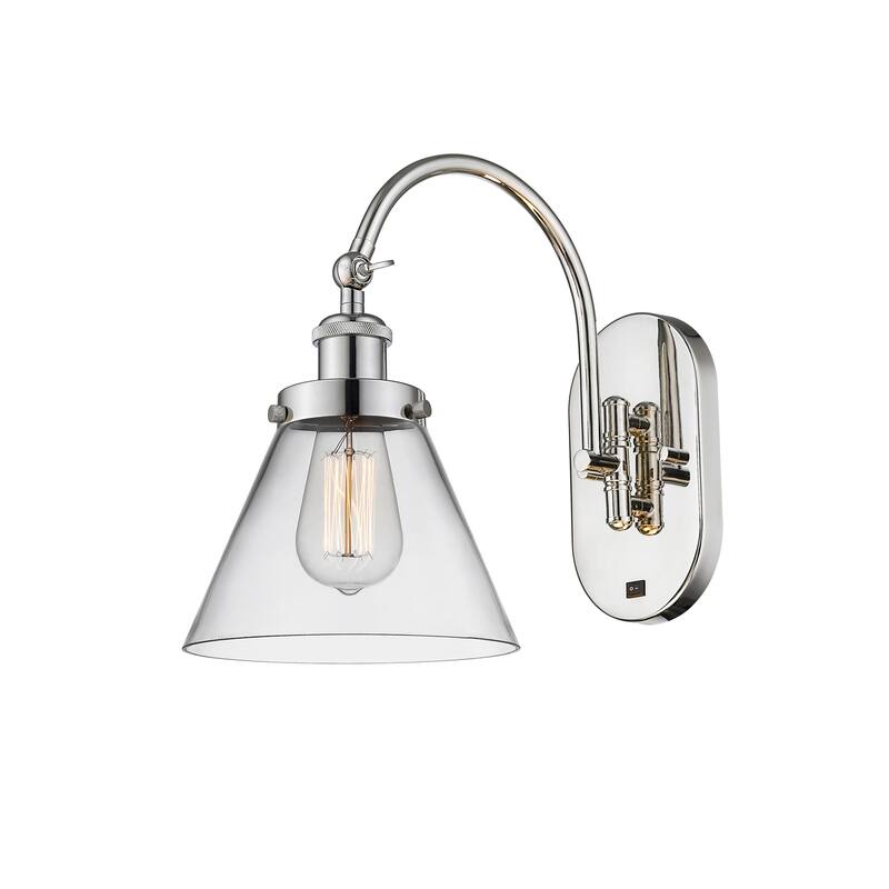 Innovations Lighting 918-1W-13-8 Cone Sconce Cone 13" Tall Wall Sconce - Polished Nickel / Clear