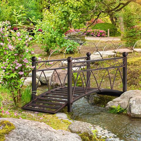 Outsunny 3.3' Classic Garden Metal Bridge with Safety Railings Arc Footbridge Decorative Pond Bridge