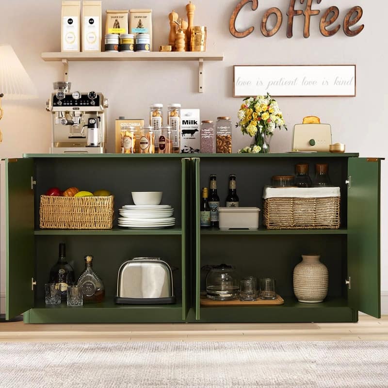 Modern 59" Fluted Buffet Sideboard Cabinet with Shelves, TV Stand Storage Cabinet with 4 Wave Doors for Organized Living Spaces