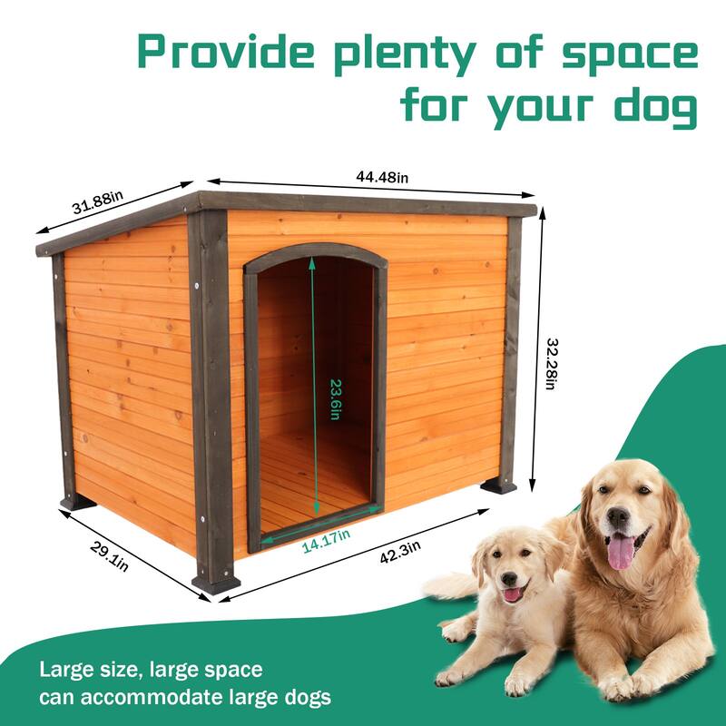 45"Dog House Outdoor and indoor wooden kennel, winter strap with elevated feet, large dog weatherproof