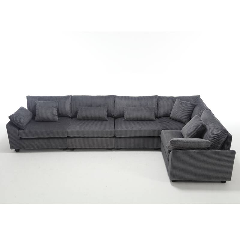Grey 146'' Convertible 5-Seater Modular Sofa with Plush Cushions