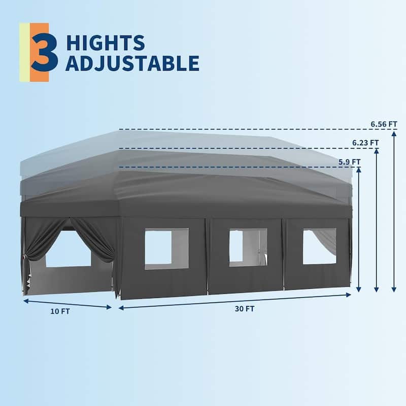 10x30 Outdoor Pop Up Canopy with 8 Sidewalls and Portable Roller Bag