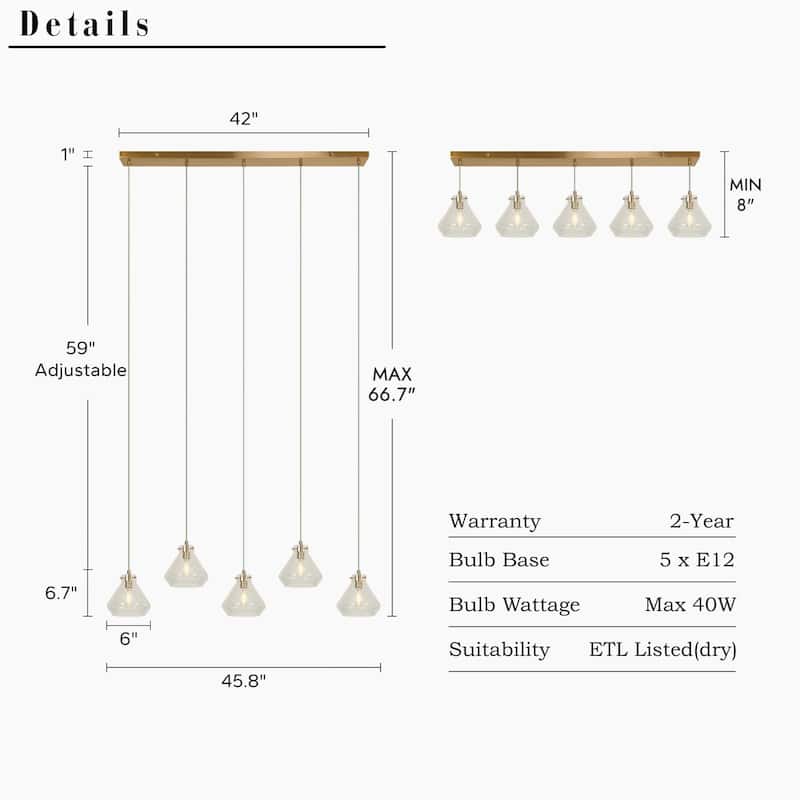 Modern Luxury 5-light Brass Gold Crackled Glass Chandelier Bowl-shaped Kitchen Island Light for Dining Room