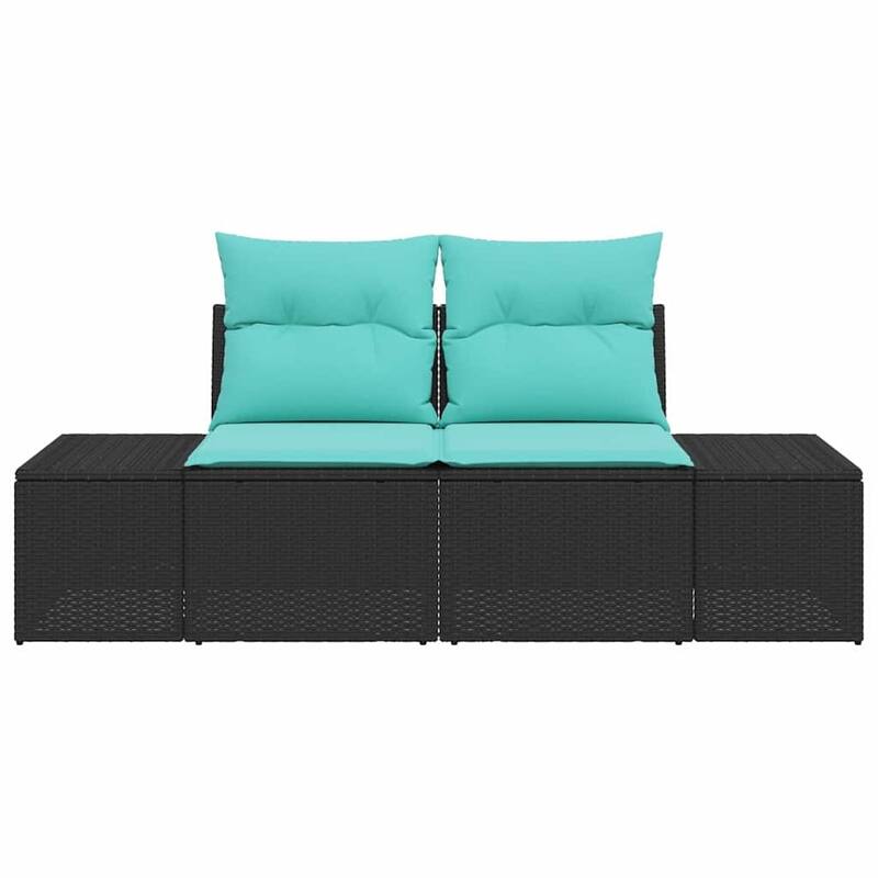 vidaXL Garden Sofa with Cushion Black 184 x 62 x 85cm poly rattan - 72.4 x 24.4 x 33.5