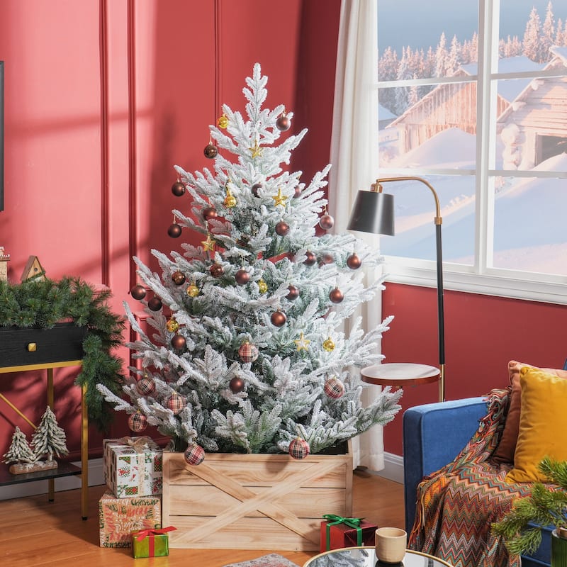 6ft Hinged Artificial Pine Tree with Auto Open, Steel Base, and Snow-Dipped Leaves, Xmas Tree for Home Office Decoration
