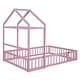 preview thumbnail 7 of 13, Pink Full Size Wooden Floor Bed with Fence Railings and Detachable Headboard