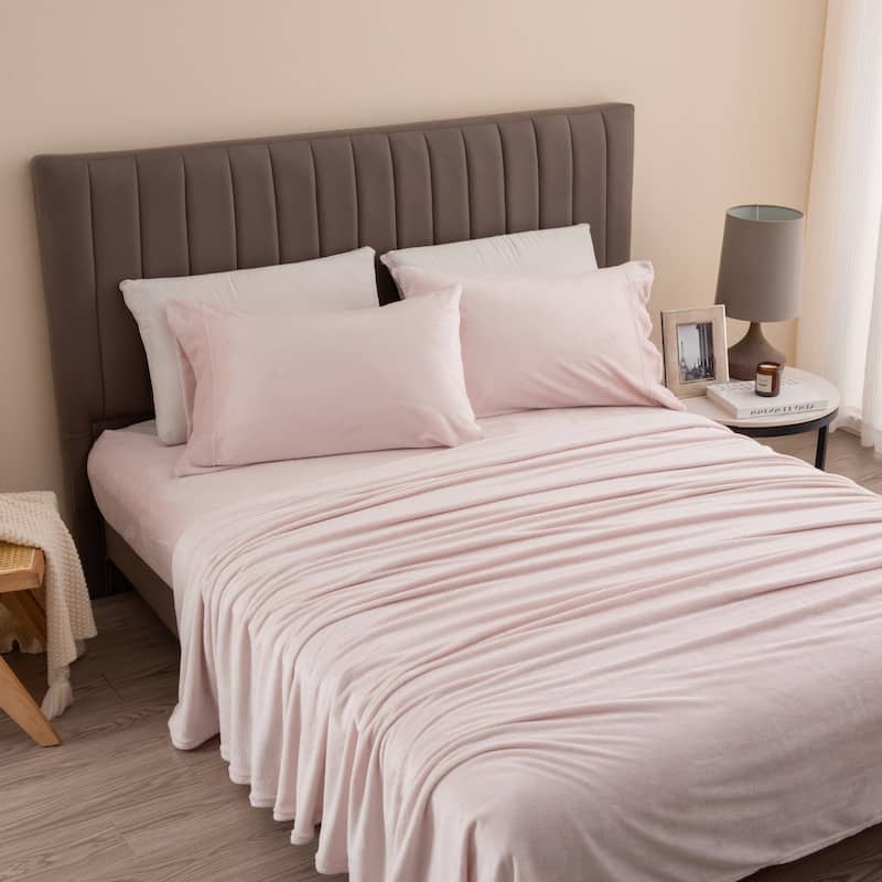 Great Bay Home Extra Soft Cozy Velvet Plush Solid Bed Sheet Set