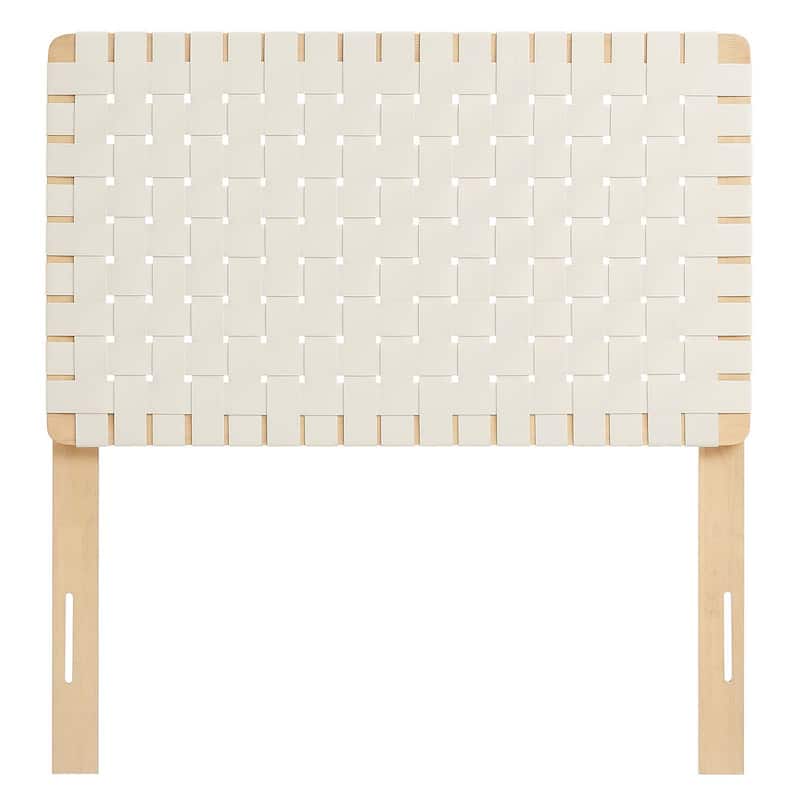 Ditmas Solid Wooden Off-White Leather Basket Weaved Twin Size Headboard