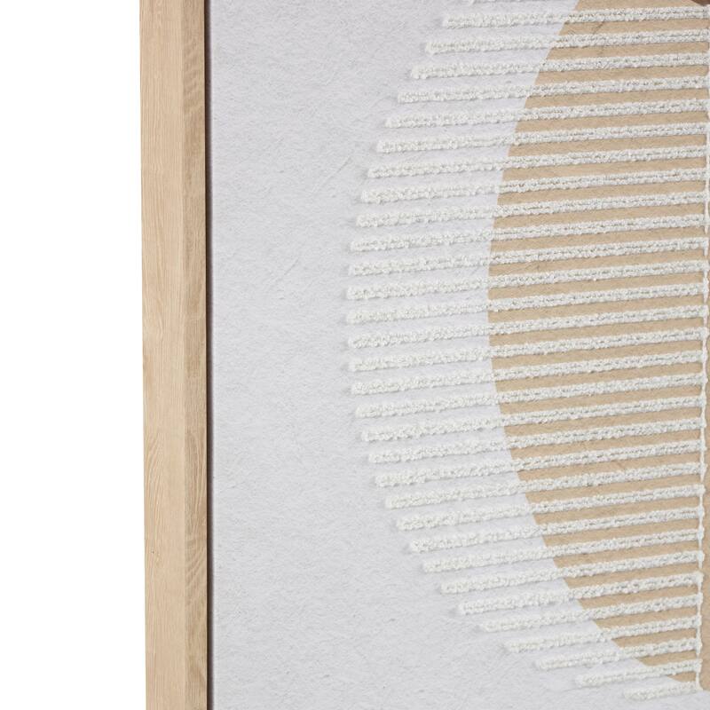 Brown Wooden Overlapping Circle Geometric Framed Wall Art with White Fabric Detailing