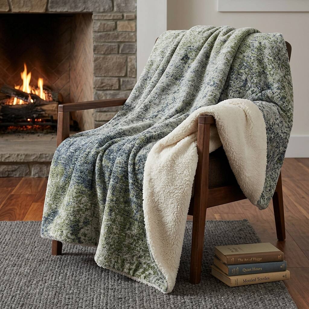 HomeRoots 50" X 70" Green And Blue Abstract Polyester Woven Plush Throw Blanket