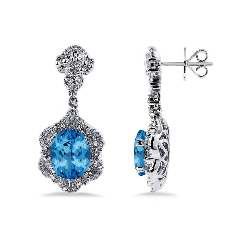 Auriya 6 3/8ct Fancy Oval-cut Topaz Halo Diamond Drop Earrings 1 7/8ctw 18k Gold