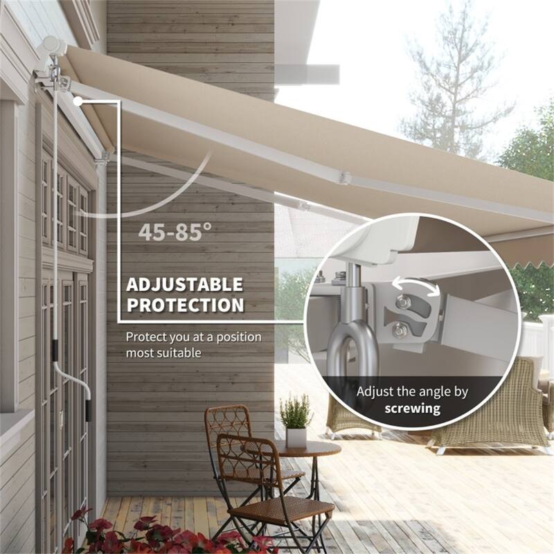 Beige Aluminum Steel Retractable Patio Awning with Water-Resistant Fabric and Crank - 141.7 x 96.5 x 59.1 in