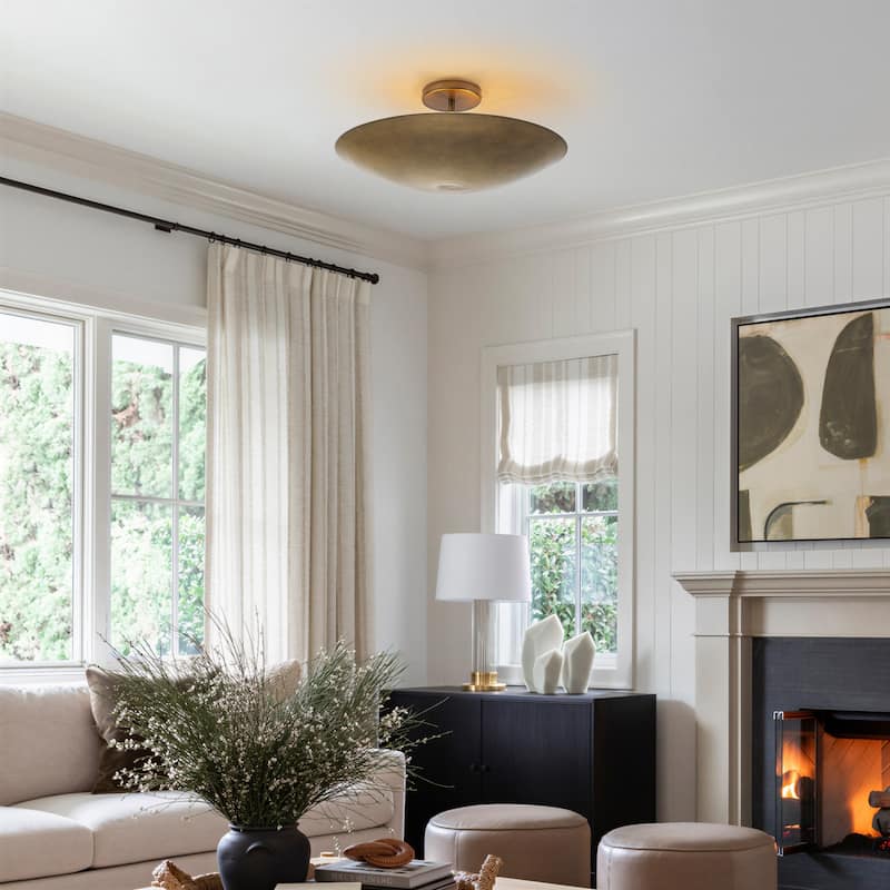 Vintage 4-Light Antique Brass Semi-Flush Mount Ceiling Light - Antique Brass - 17.7-in W x 7.5-in H