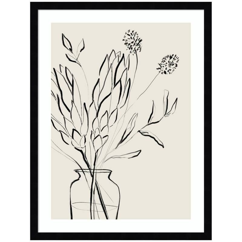 Kate and Laurel SB Protea Sketch No. 2 by Sara Berrenson Framed Wall Art Print - 19 x 25 - Black