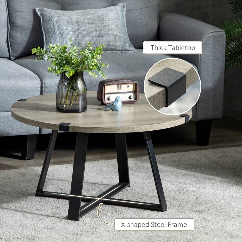 HOMCOM Round Coffee Table, Accent Center Table Steel Legs