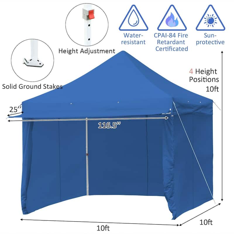 Pop up Gazebo with 4 Height and Adjust Folding Awning - 10' x 10' (L x W x H)