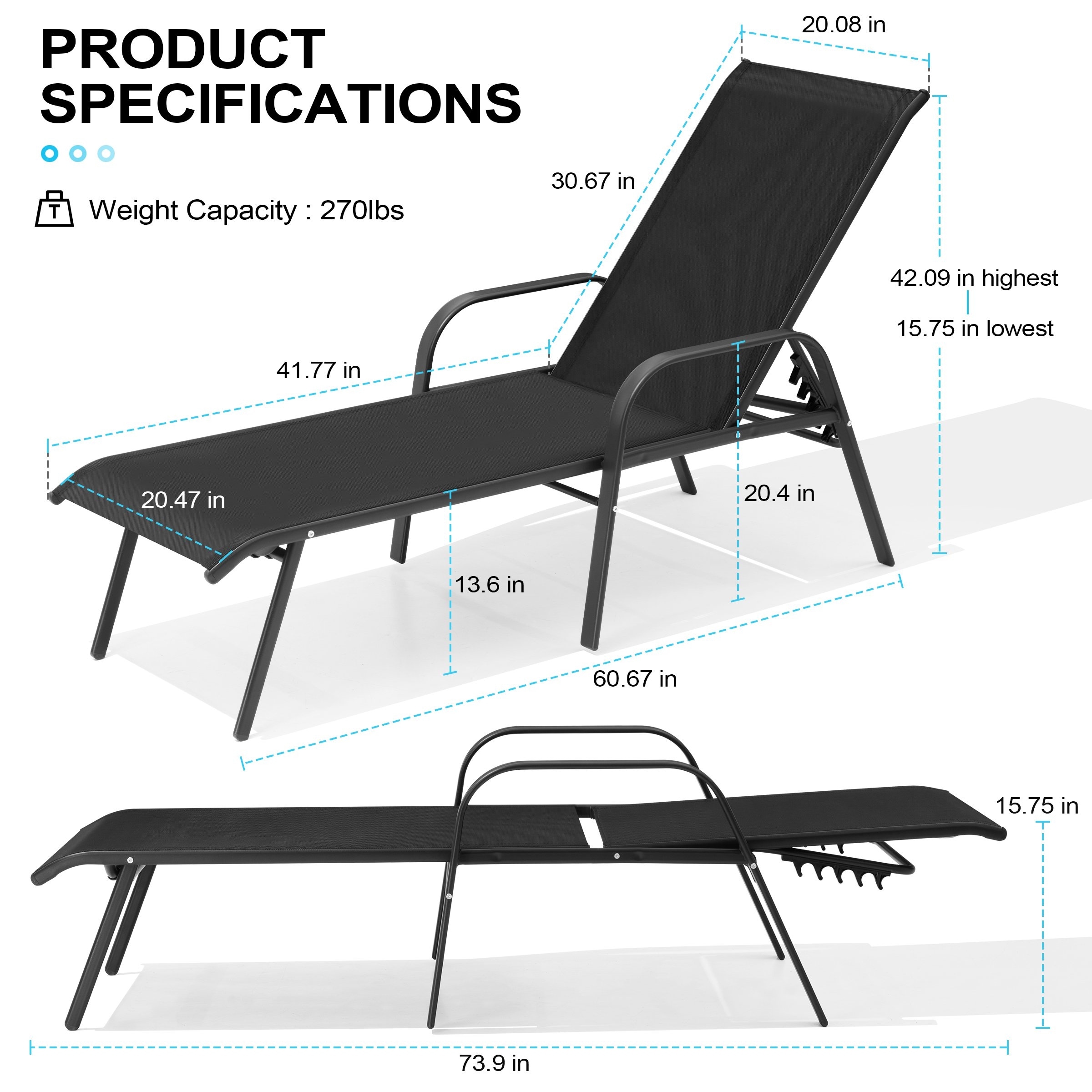 Crestlive Adjustable Outdoor Chaise Lounge Chairs for Patio and Pool-image