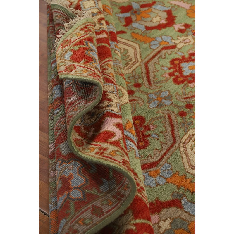 Hand Knotted Oriental 100% Wool Carpet Traditional Geometric Green Heriz (serapi) Area Rug - 9' 10'' X 8' 0''