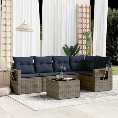 vidaXL Patio Sofa Set with Cushions Outdoor Conversation Furniture Poly Rattan - 24.4 x 24.4 x 27.2