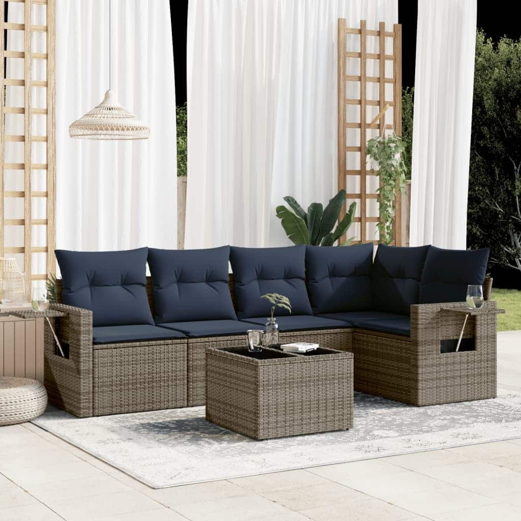 vidaXL Patio Sofa Set with Cushions Outdoor Conversation Furniture Poly Rattan - 24.4 x 24.4 x 27.2