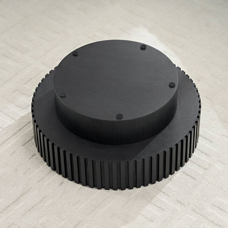 31.49" Modern Handcraft Round Wood Coffee Table with Storage