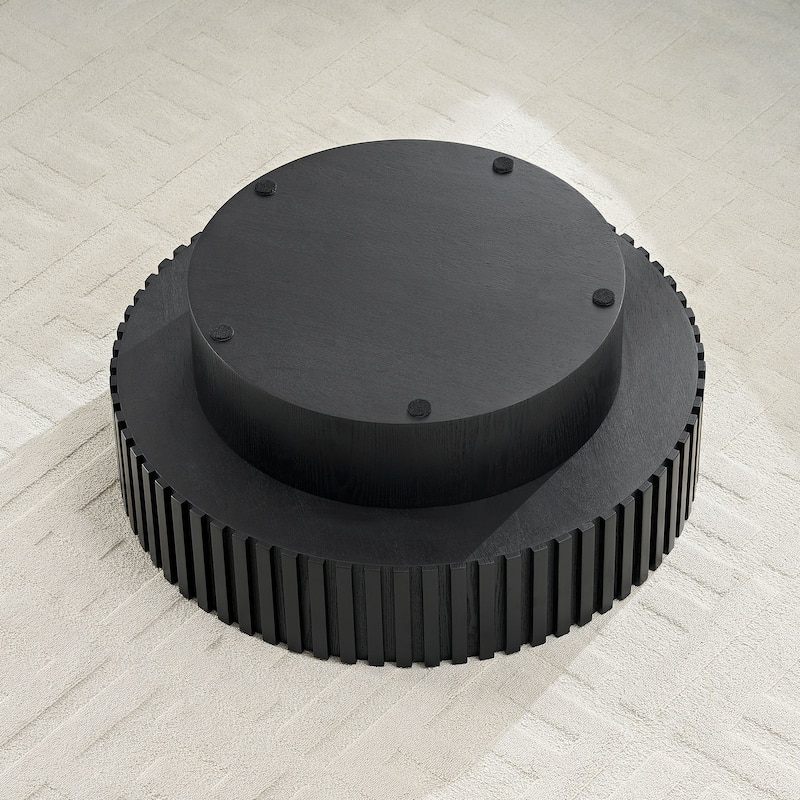 31.49'' Round Coffee Table Side Table with Storage, Modern Sofa Table Matt Black End Table for Apartment Living Room