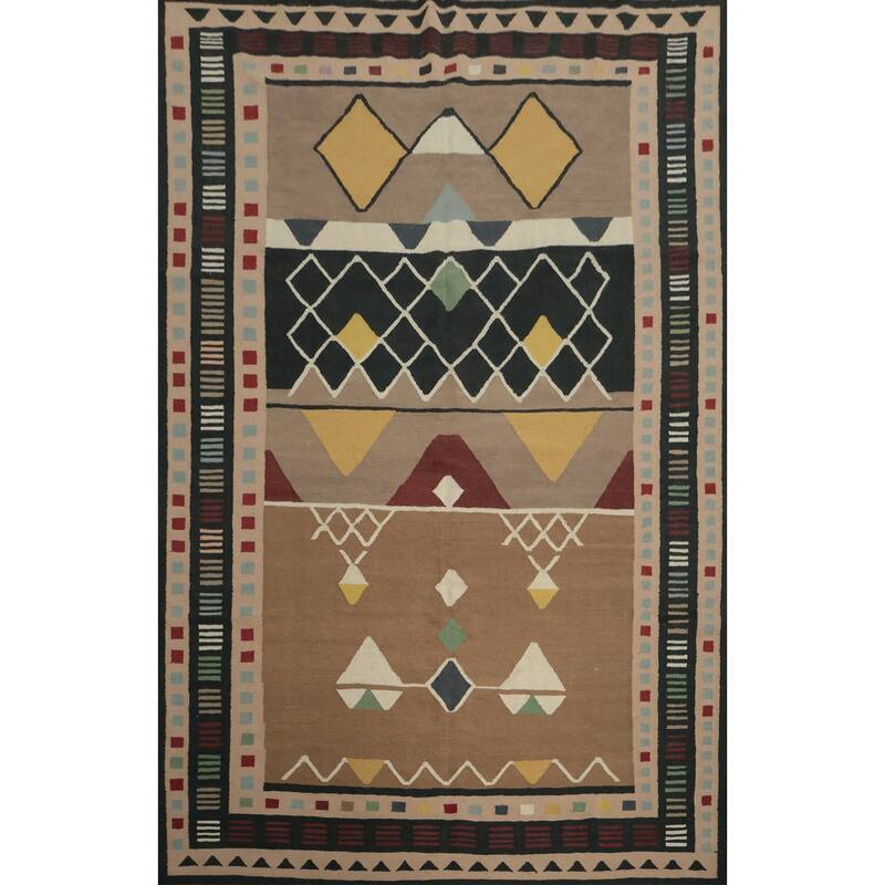 Hand Woven Oriental 100% Wool Carpet Southwestern Tribal Brown Kilim Area Rug - 11' 4'' X 8' 5''