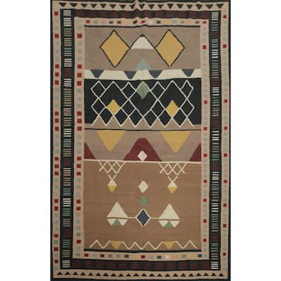 Hand Woven Oriental 100% Wool Carpet Southwestern Tribal Brown Kilim Area Rug - 11' 4'' X 8' 5''