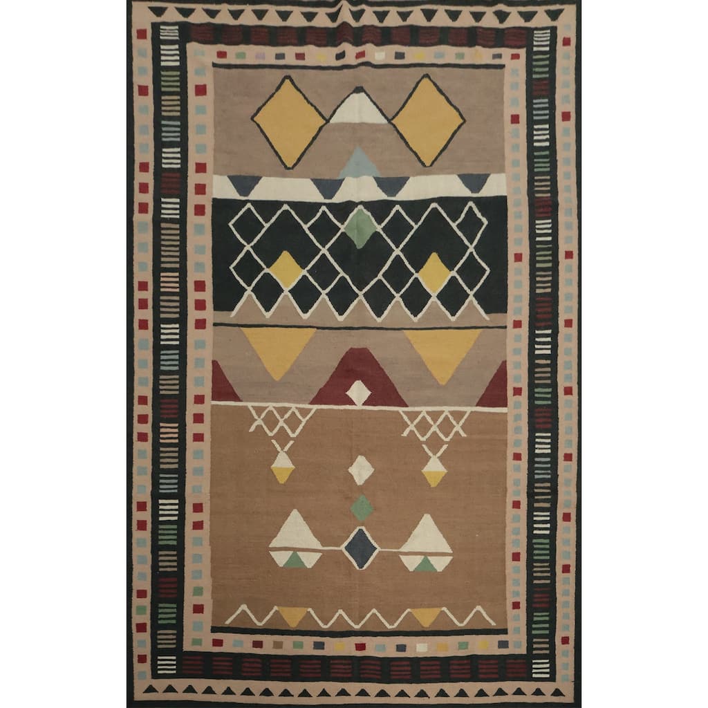Hand Woven Oriental 100% Wool Carpet Southwestern Tribal Brown Kilim Area Rug - 11' 4'' X 8' 5''