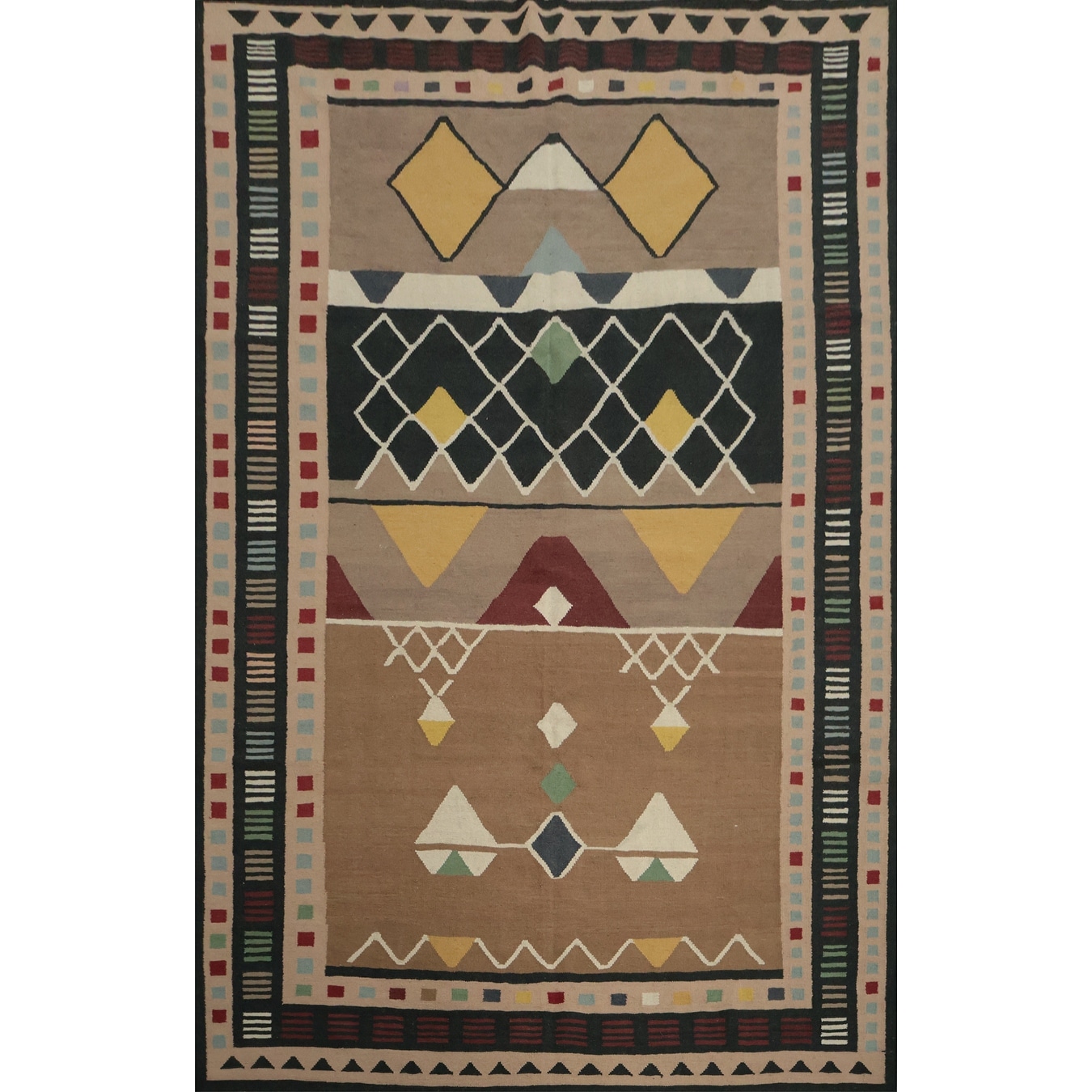 Hand Woven Oriental 100% Wool Carpet Southwestern Tribal Brown Kilim Area Rug - 11' 4'' X 8' 5''