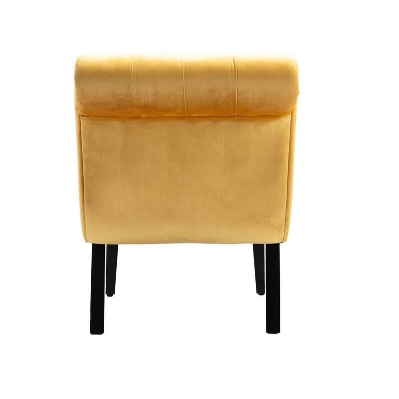 Velvet Upholstered Accent Chair Living Room Armless Leisure Lounge Chair, Comfortable Deep Buttons Backrests Chair