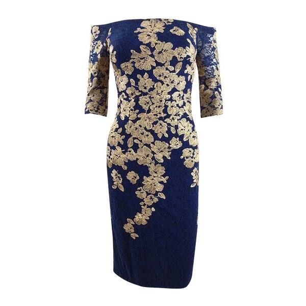 xscape gold dress Xscape Off-the-Shoulder Long Glitter Metallic Dress with Ruffle : 4