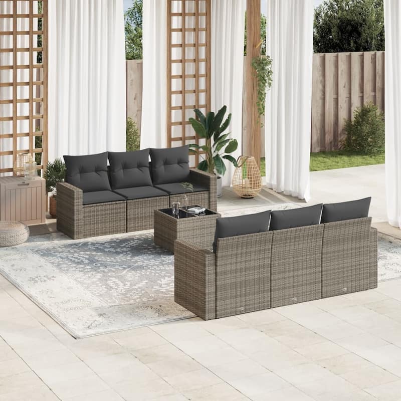 vidaXL Patio Sofa Set with Cushions Outdoor Furniture 7 Piece Poly Rattan - 21.7 x 21.7 x 14.6 - Gray