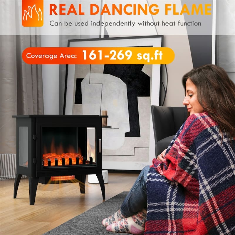 24" Electric Fireplace Stove,Freestanding Infrared Fire Place Heater