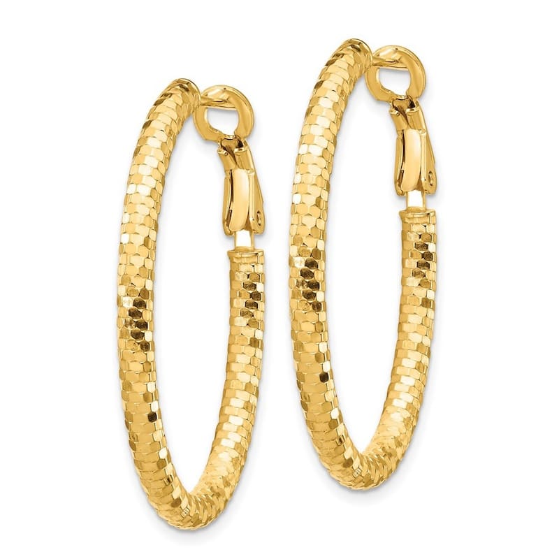 Curata 14k Yellow Gold Medium Sparkle Cut Oval Omega Back Hoop Earrings - 24.2mm