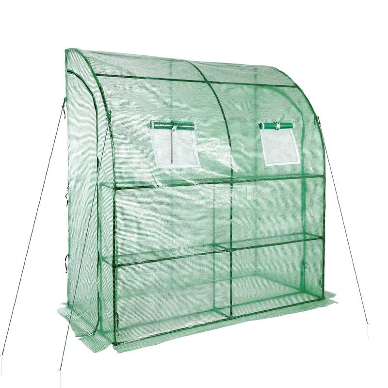 Aoodor 7x3x7 FT Portable Walk-in Greenhouse with Shelves, Steel Frame with PE Cover, Anchor and Ropes