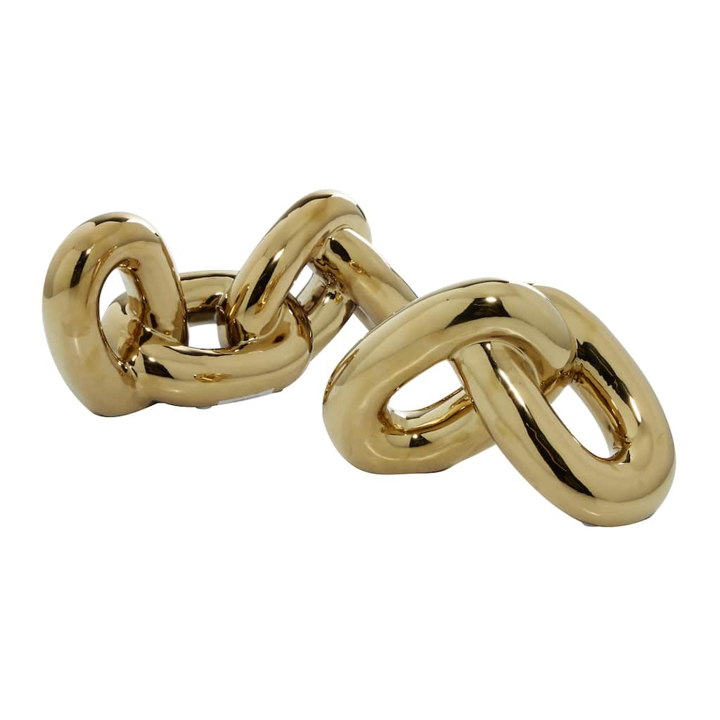 Porcelain Ceramic Chain Decorative Sculpture - Set of 2 Gold, Silver - CosmoLiving by Cosmopolitan